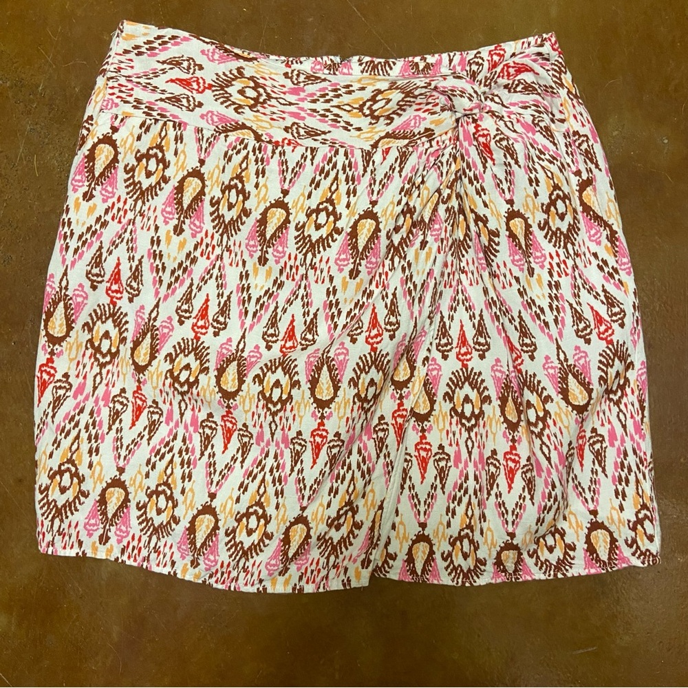 LOFT Ikat Linen Blend Twist Sarong Mini Skirt Size 8 Aztec Lined Casual Summer - Picture 4 of 13